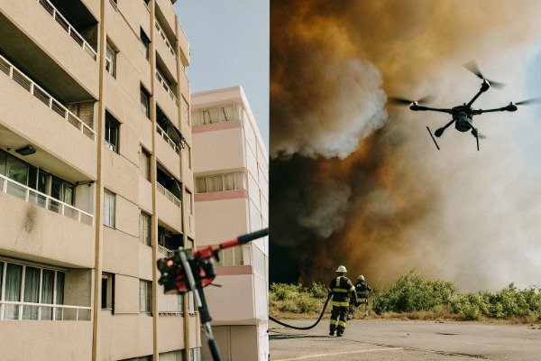 Drone flying high showing urban and wildland contrast (ID#2)