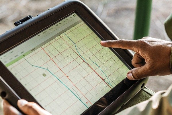 Close-up of drone data performance on tablet screen (ID#3)
