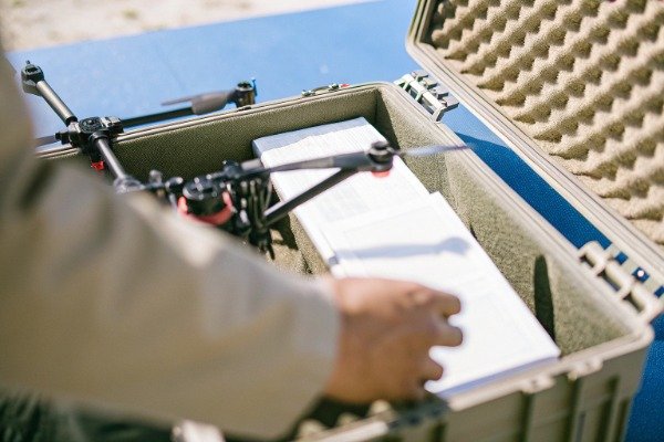 Drone customs entry close inspection area photorealistic (ID#1)