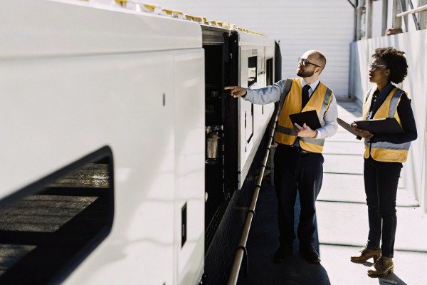 Diverse team inspecting drone manufacturing equipment (ID#2)