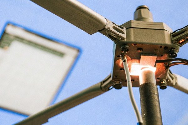 Close-up of drone motor assembly under thermal test (ID#2)