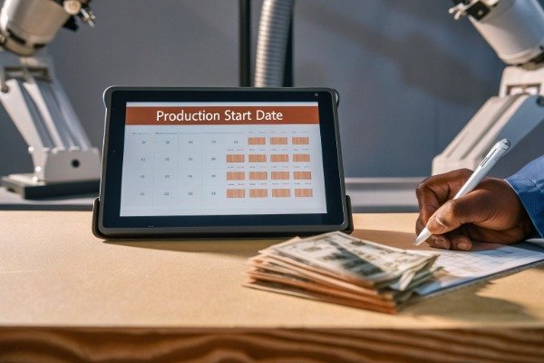 Production start date Tablet showing production start date calendar (ID#3)