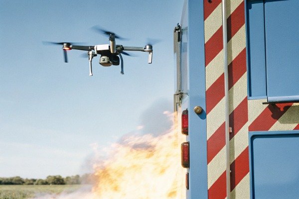 Drone mission near fire truck with flames (ID#3)