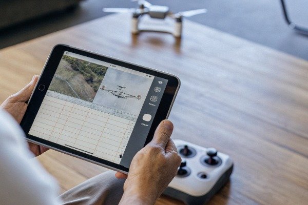 Drone software interface Tablet showing drone software interface in use (ID#4)