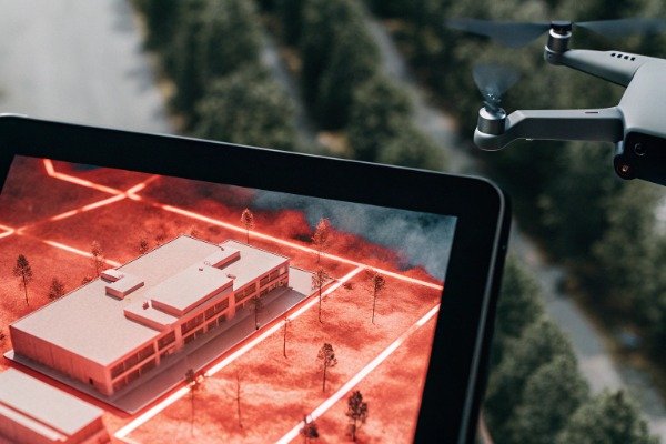 Drone monitoring fire simulation on tablet (ID#5)