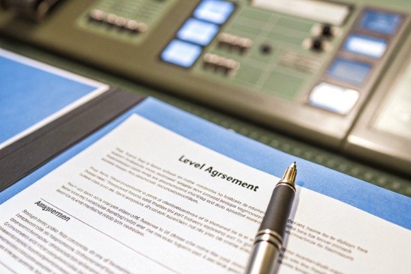 Close-up of formal service level agreement document with pen (ID#2)