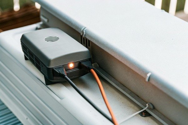 Battery charging Charging drone battery station close-up (ID#2)