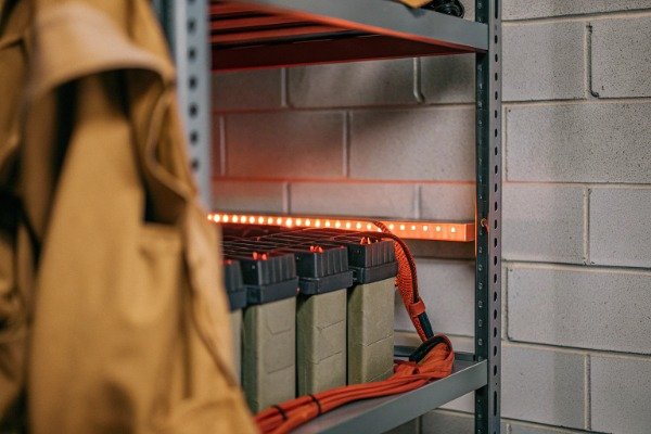 Battery storage Battery storage rack with drone packs (ID#5)