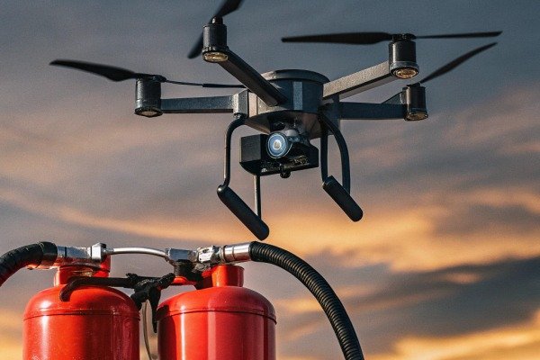 معدات مكافحة الحرائق بالطائرات بدون طيار طائرة بدون طيار مع طفايات الحريق عند غروب الشمس (ID#5)