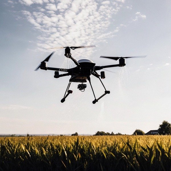 Agricultural drone spraying crops in a field (ID#1)