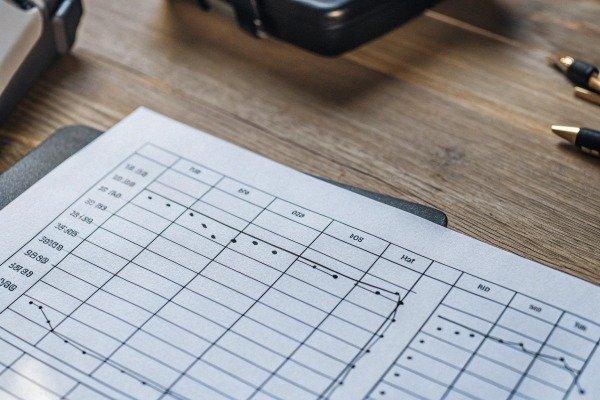 Data analysis and reports Close-up of a data sheet with graphs and numbers (ID#3)