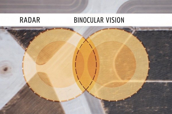 Drone vision diagram Diagram showing radar and binocular vision overlap for drones (ID#4)