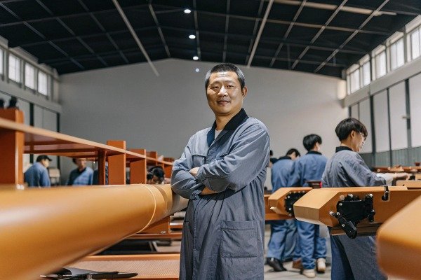Factory worker portrait A man in a factory setting with arms crossed (ID#4)