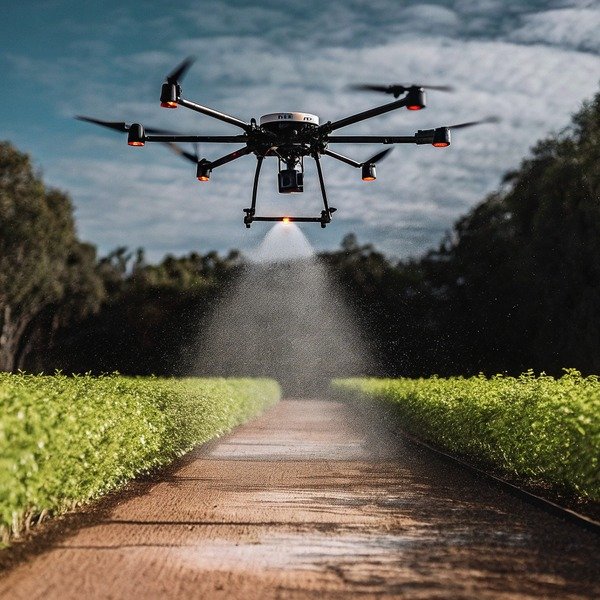 Drone spraying crops on farm field (ID#1)