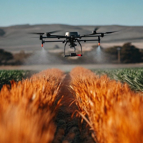 Drone spraying crops in agricultural field (ID#1)