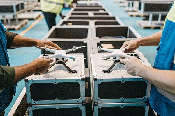 Workers placing drones into cases (ID#3)