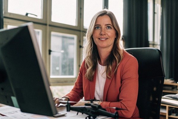 Woman working with drone at desk (ID#5)
