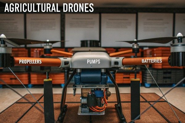 Close-up of agricultural drone with labeled parts (ID#5)