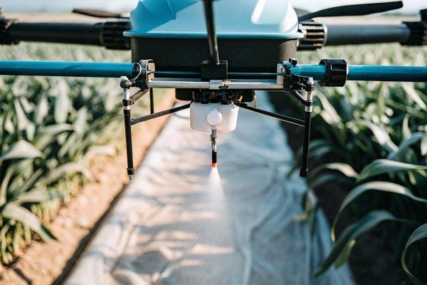 Drone spraying crops in field (ID#4)