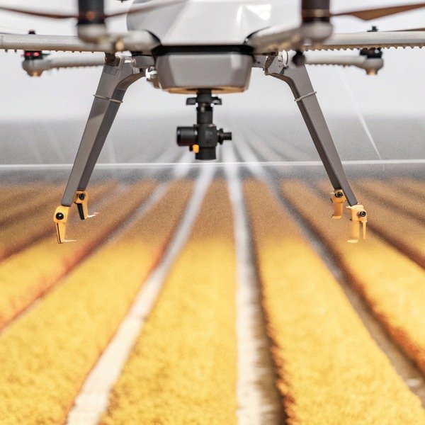 Close-up of drone legs over crops (ID#1)