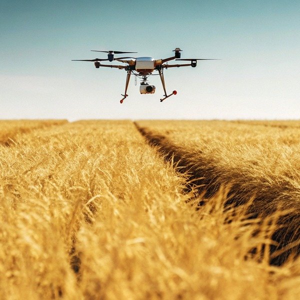 Drone flying over golden wheat field (ID#1)