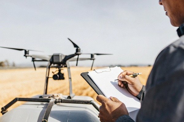 Man writing on clipboard near drone on vehicle (ID#2)