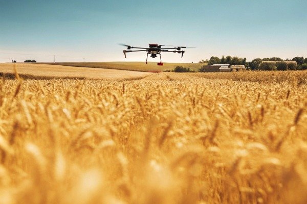 Drone flying over golden wheat field (ID#5)