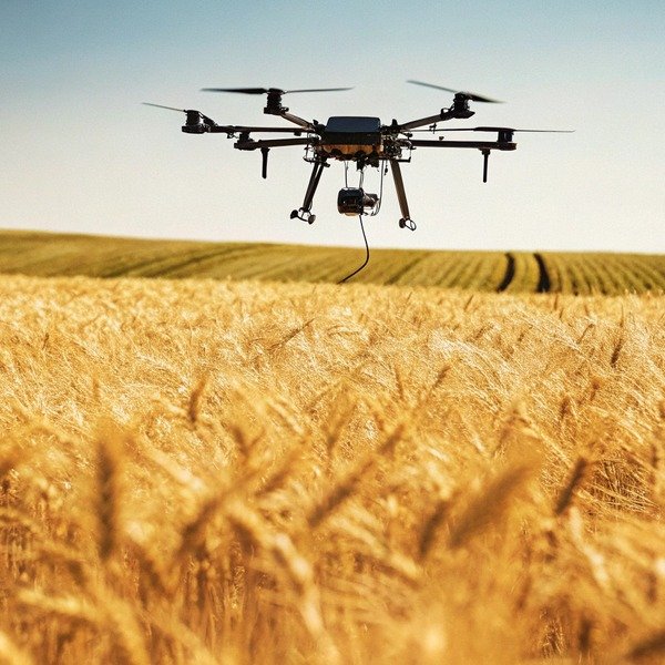 Drone flying over golden wheat field (ID#1)