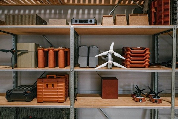 Drone parts storage Storage shelves with drone parts and equipment (ID#5)