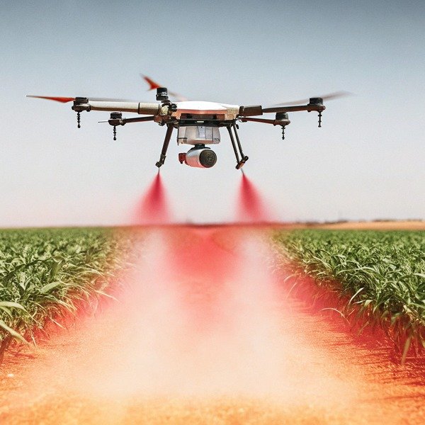 Agricultural drone spraying crops over field (ID#1)