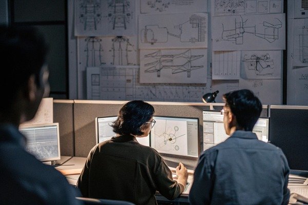 Team analyzing drone data in office (ID#5)