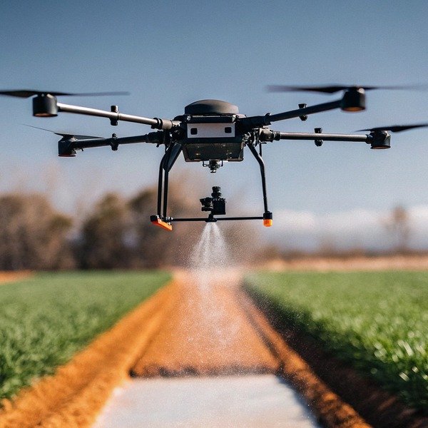 Drohne beim Sprühen von Pflanzen auf einem Feld (ID#1)