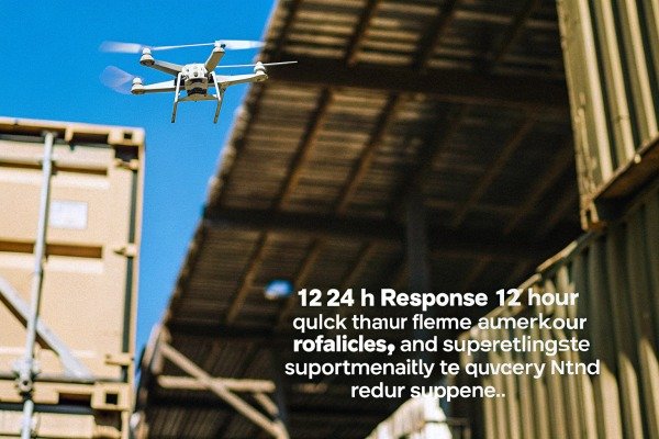 Drone flying near warehouse with text overlay (ID#3)