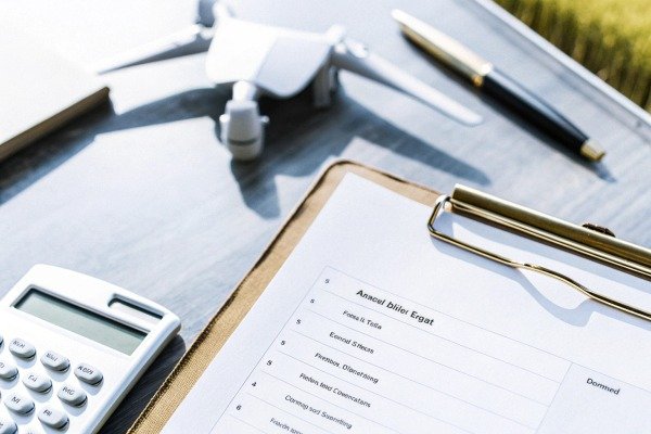 Calculator and clipboard with documents on desk (ID#2)