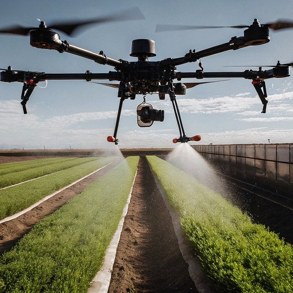 Drone spraying crops in field (ID#1)