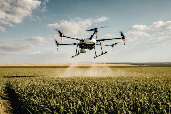 طائرة بدون طيار ترش المحاصيل Agricultural drone spraying crops in field (ID#5)