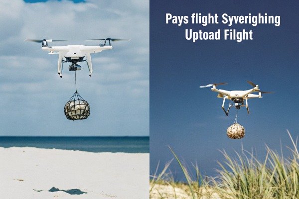 Drone carrying payload over beach sand (ID#5)