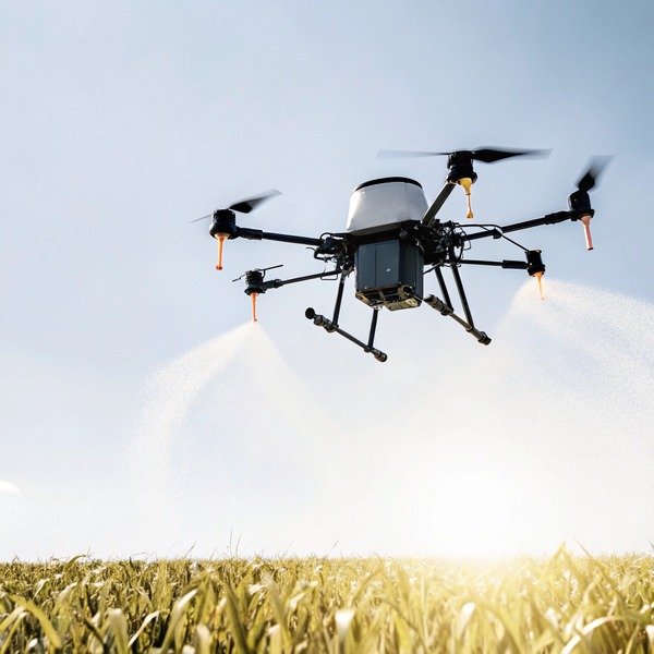 Agricultural drone spraying crops over field (ID#1)