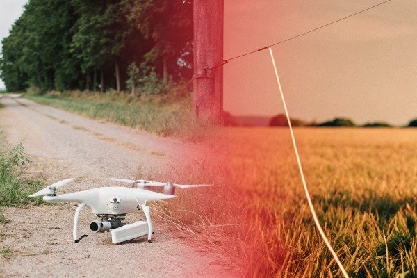 White drone resting on dirt road near field (ID#4)