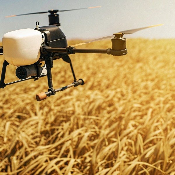 Drohne fliegt über goldenes Weizenfeld (ID#1)