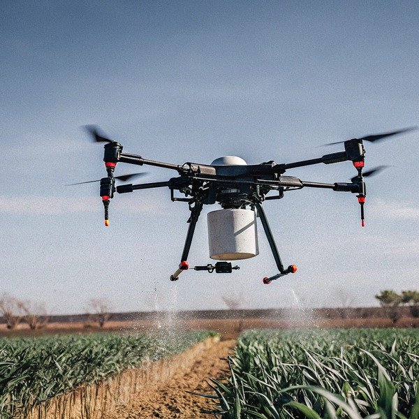 Agricultural drone spraying crops in field (ID#1)