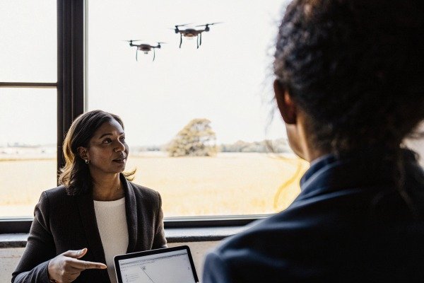 Two people discussing drone data indoors (ID#5)