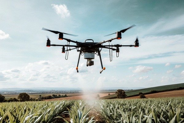 Drone spraying crops over farmland (ID#4)