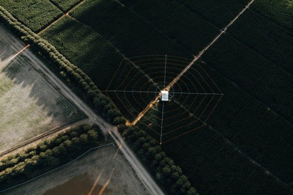 Aerial view of farm with irrigation system (ID#3)
