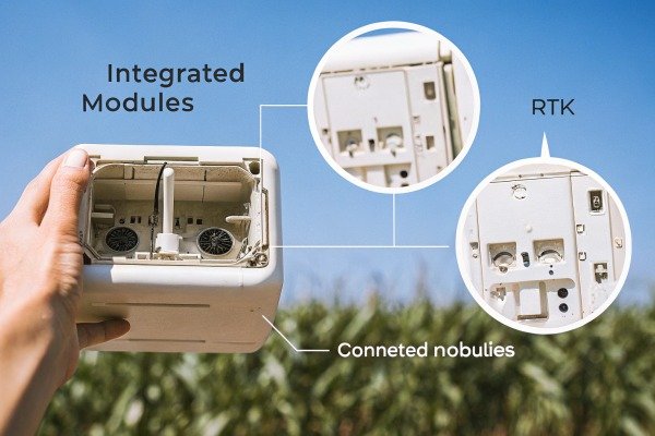 Hand holding device showing integrated modules (ID#4)