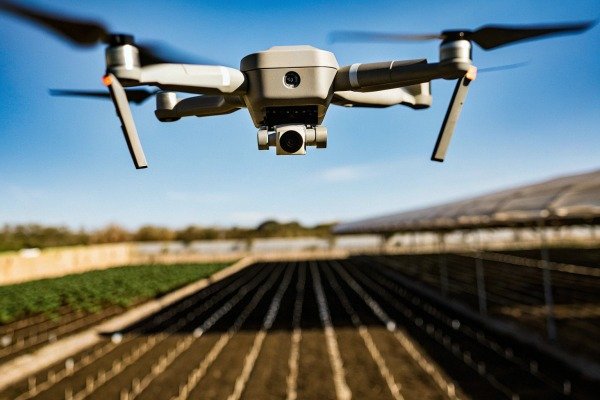 Drone flying over farm field with camera (ID#3)