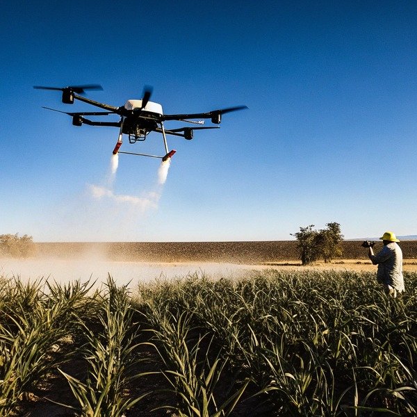 Drone spraying crops in field with photographer (ID#1)