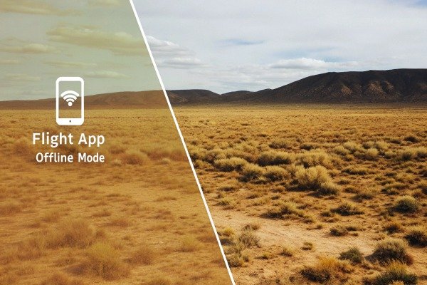 Flight app offline mode on desert landscape (ID#3)