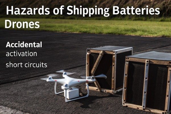 Drone on runway with shipping hazard text (ID#2)