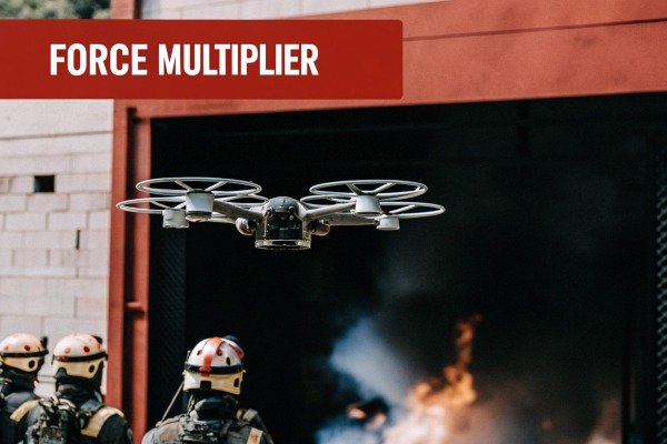 Drone flying near firefighters and fire (ID#4)